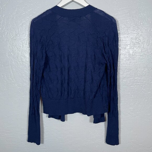 Title Nine Women XL Blue Purple Open Knit Cardigan Washable Wool Drape Front - Picture 4 of 8